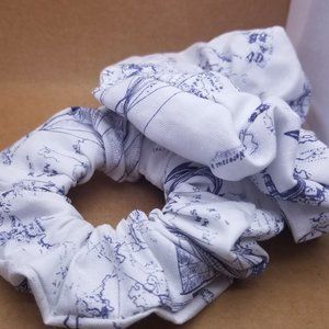 Navy Blue Map Handmade Scrunchie